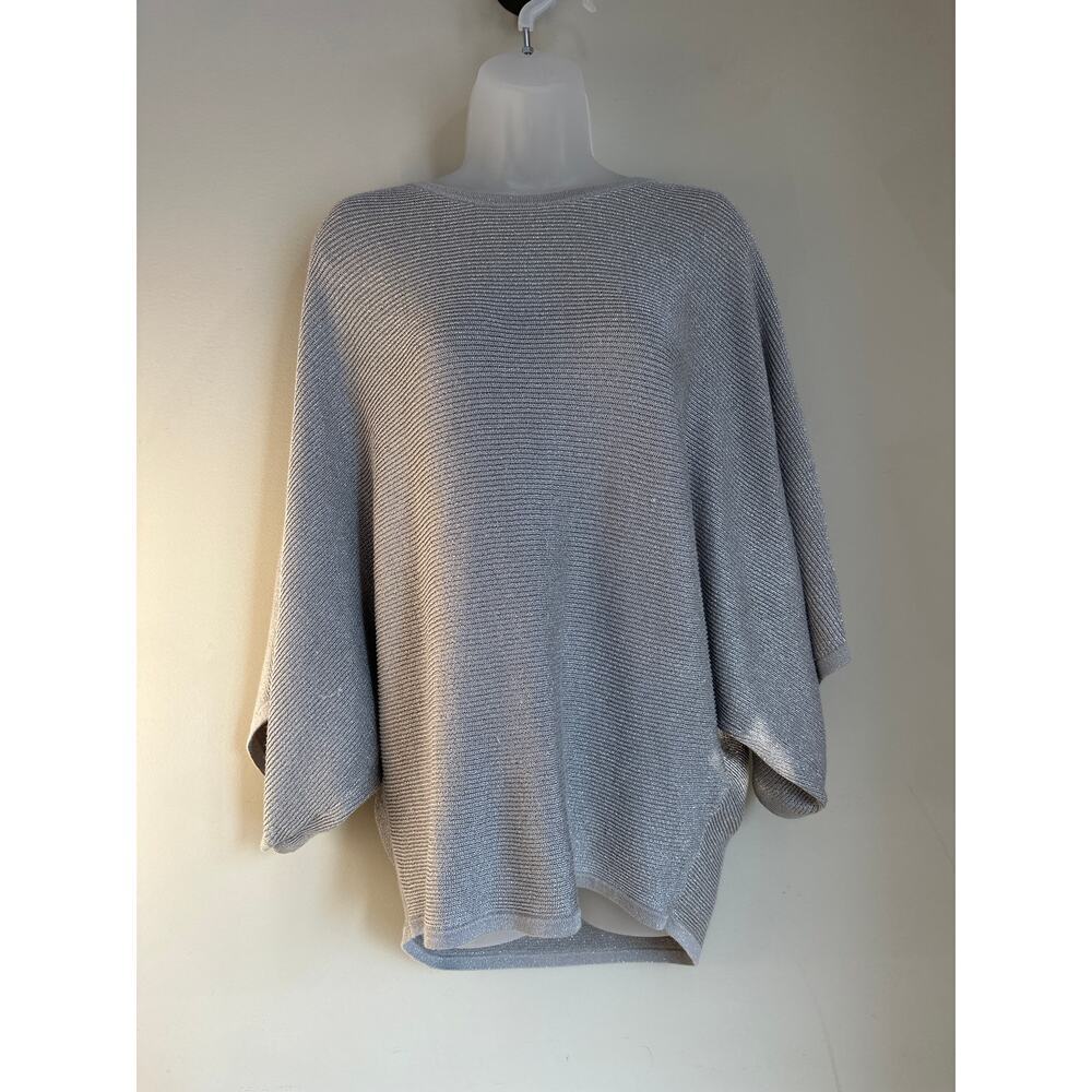 Soma Silver Metallic Sweater Dolman Sleeve Ribbed Boat Neck Shimmer Sz Large